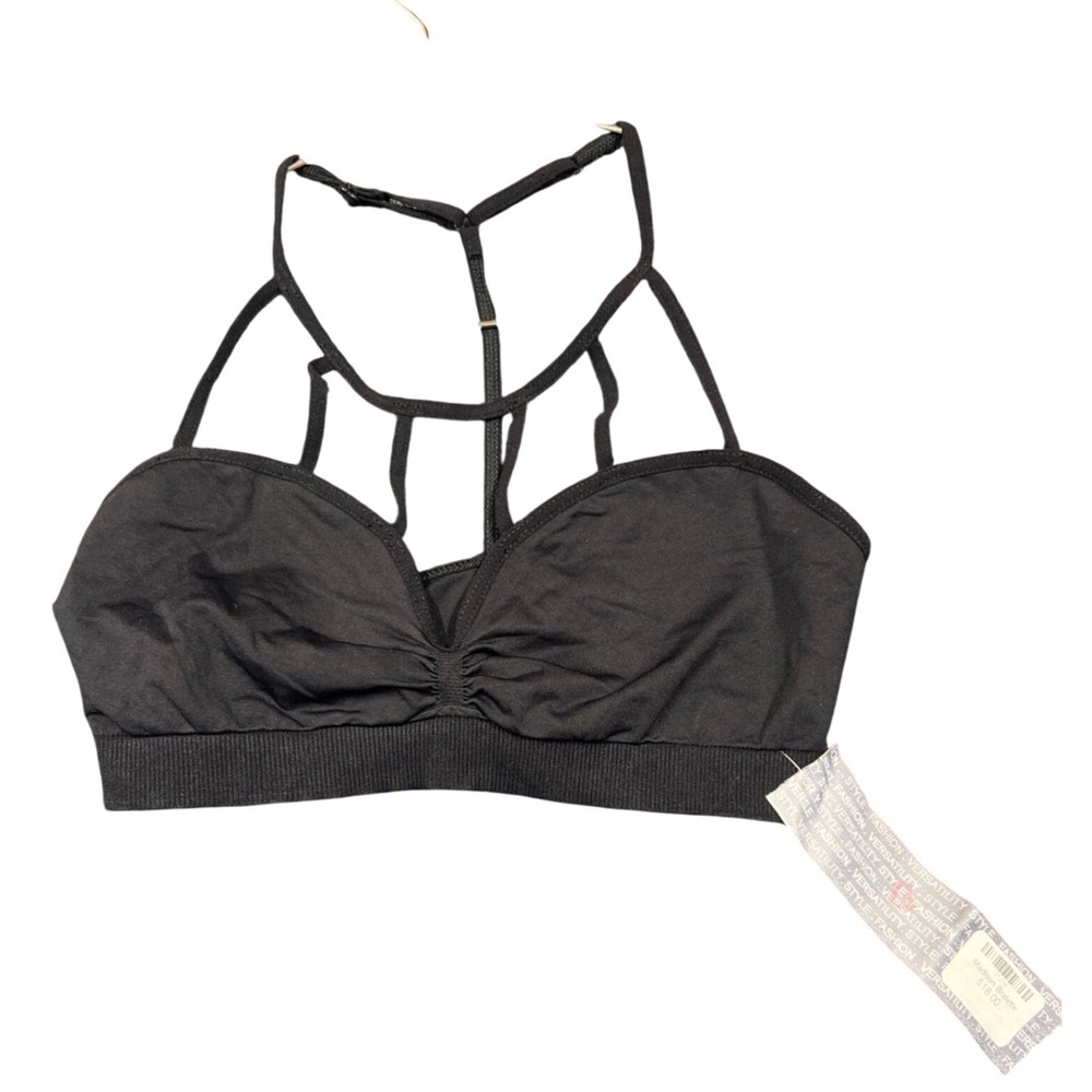 Seams Lovely Madison Bralette Black Strappy Cage Neckline One Size NWT